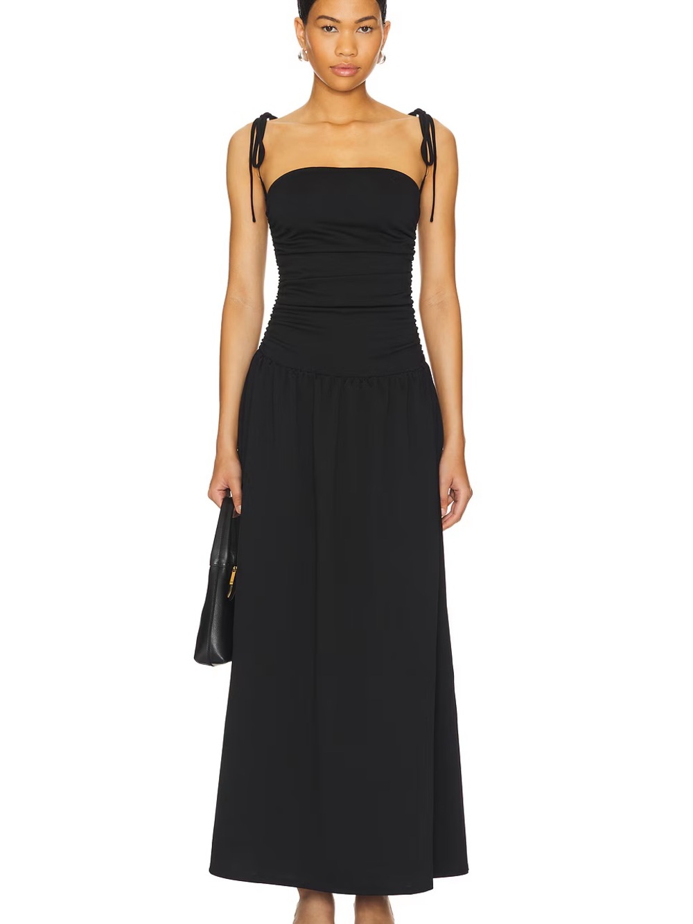 Women's Black Midi Dress with Tie Straps